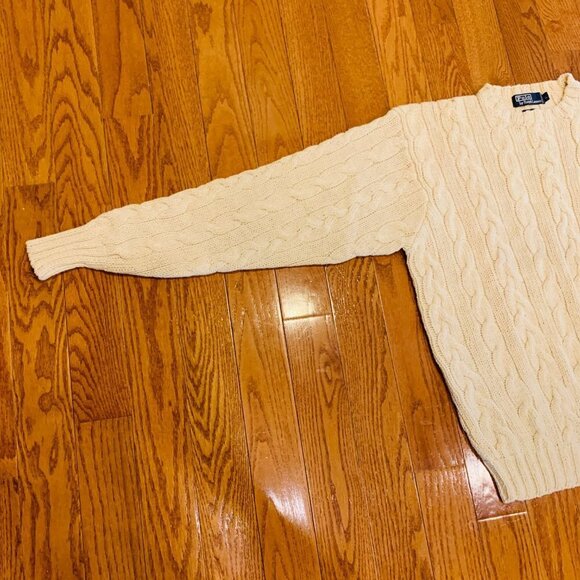 Vintage Polo Ralph Lauren Linen Blend Chunky Cable Knit Sweater Size Large Ivory - Picture 7 of 15